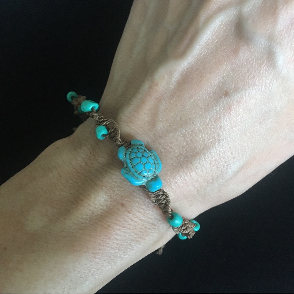 Turquoise Blue and Tan Braided Turtle Bracelet